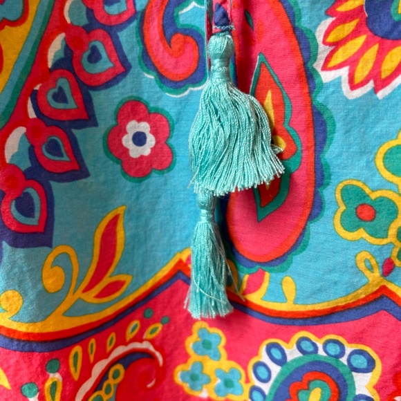 FIESTA COLORFUL SCOOP NECK TALBOTS BLOUSE COTTON FABRIC 3/4 SLEEVE - Picture 8 of 10